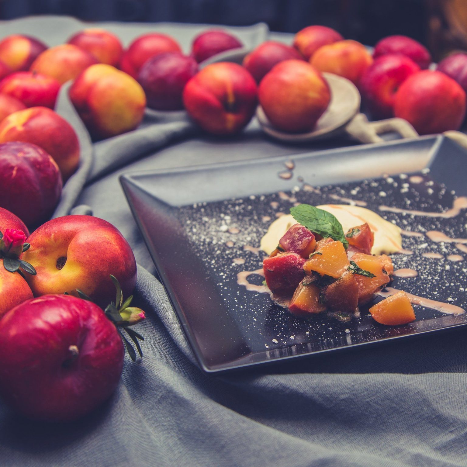 Amarulaparfait mit Nektarinen-Minze-Salat und Vanille-Pflaumen-Soße ...